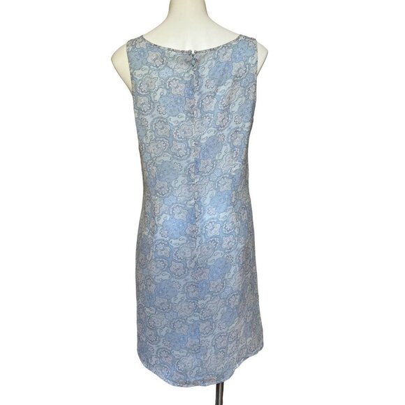 Vintage 90s Silk Blue Paisley Sheath Dress Lightweight Cocktail Mini Sleeveless - Picture 6 of 9